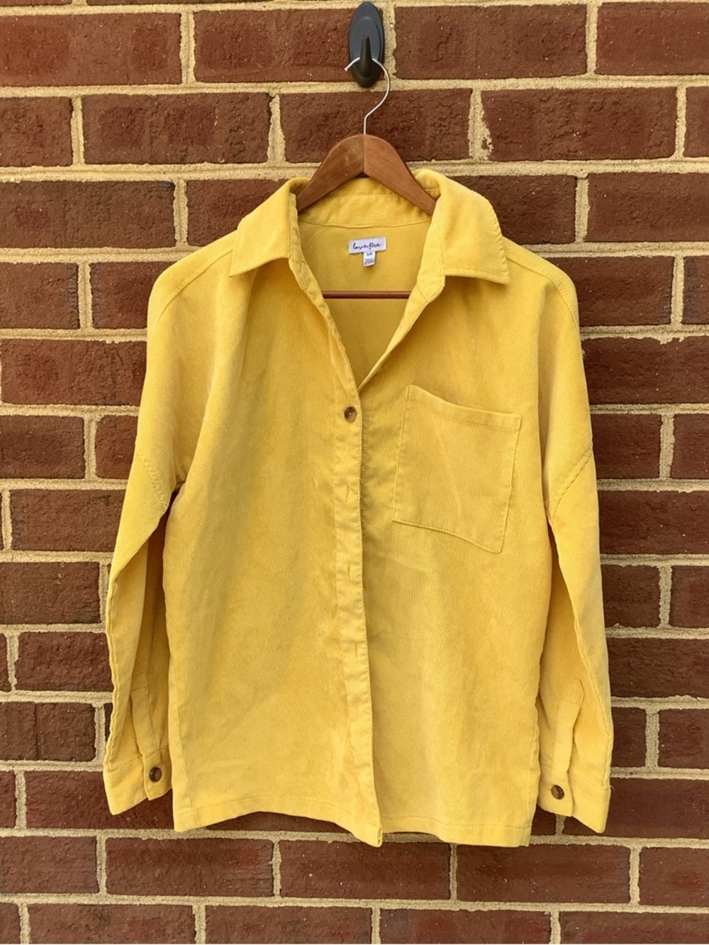 Love Fire Yellow Corduroy Shirt Button Collar Long sleeve Oversized S